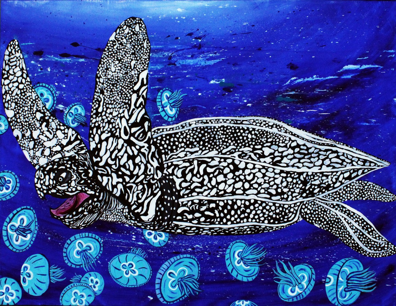 "Leatherback Sea Turtle & Jellies" By Kai Gentile Original Painting