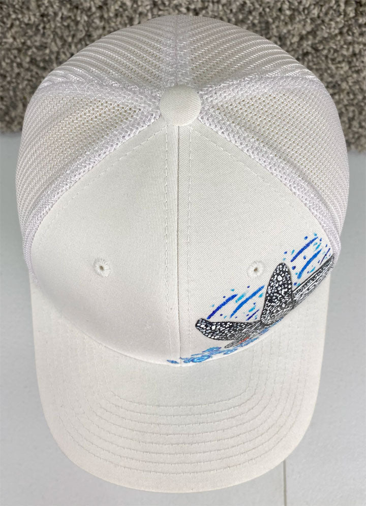 Leatherback Sea Turtle Hat, White, Original Hand Painted, FlexFit