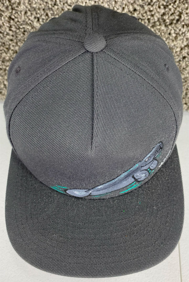 Manatee Hat, Gray, Original Hand Painted, Snapback