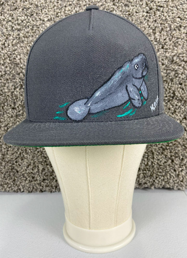 Manatee Hat, Gray, Original Hand Painted, Snapback