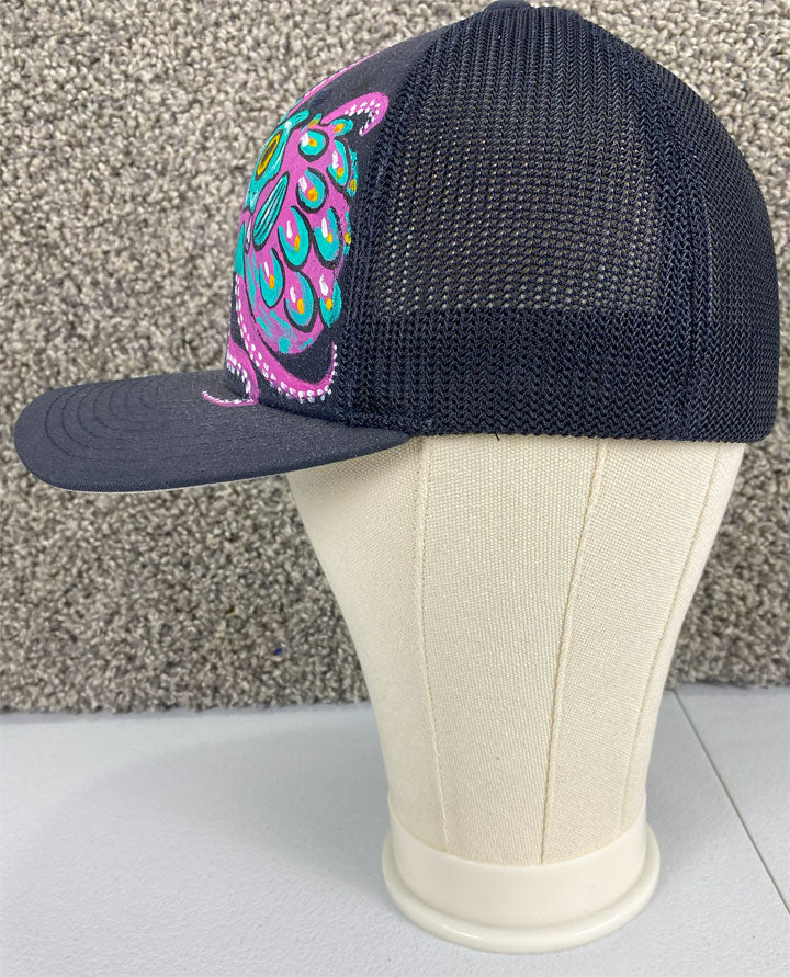 Pink Octopus Hat, White, Original Hand Painted, FlexFit