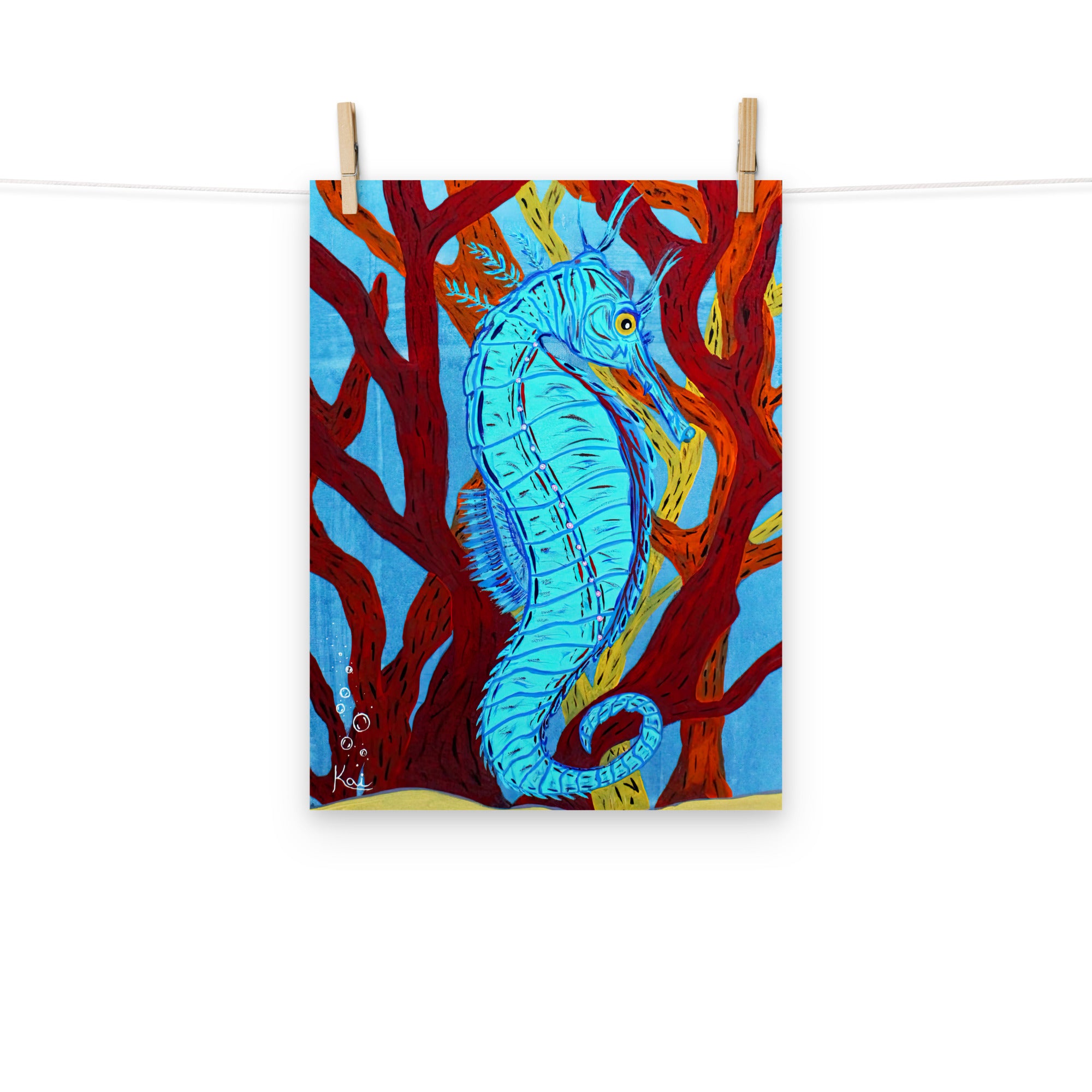 "Little Blue Seahorse" By Kai Gentile, Printed on Luster Photo Paper