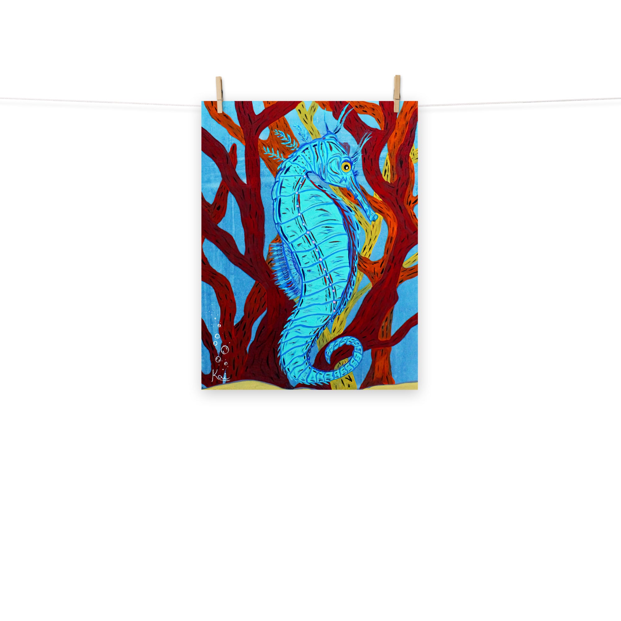 "Little Blue Seahorse" By Kai Gentile, Printed on Luster Photo Paper