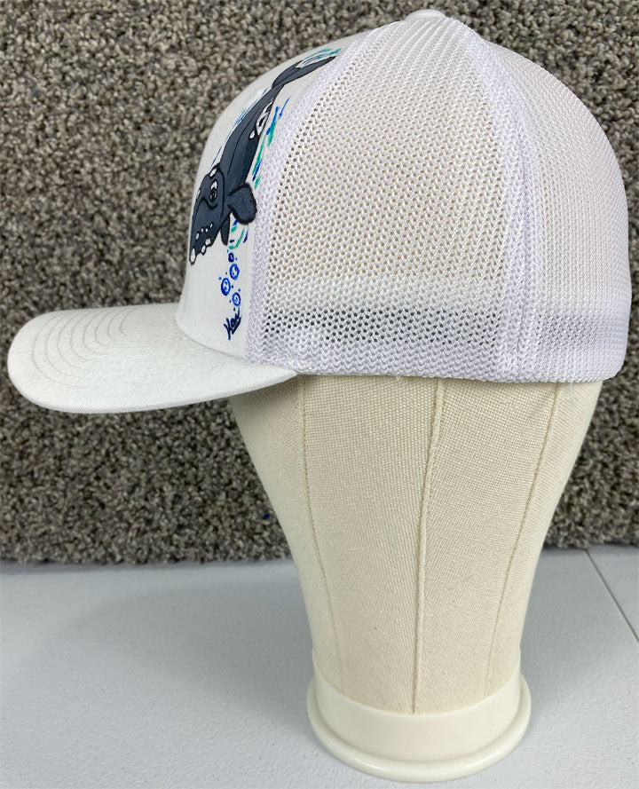 Right Whale Hat, White, Original Hand Painted, FlexFit