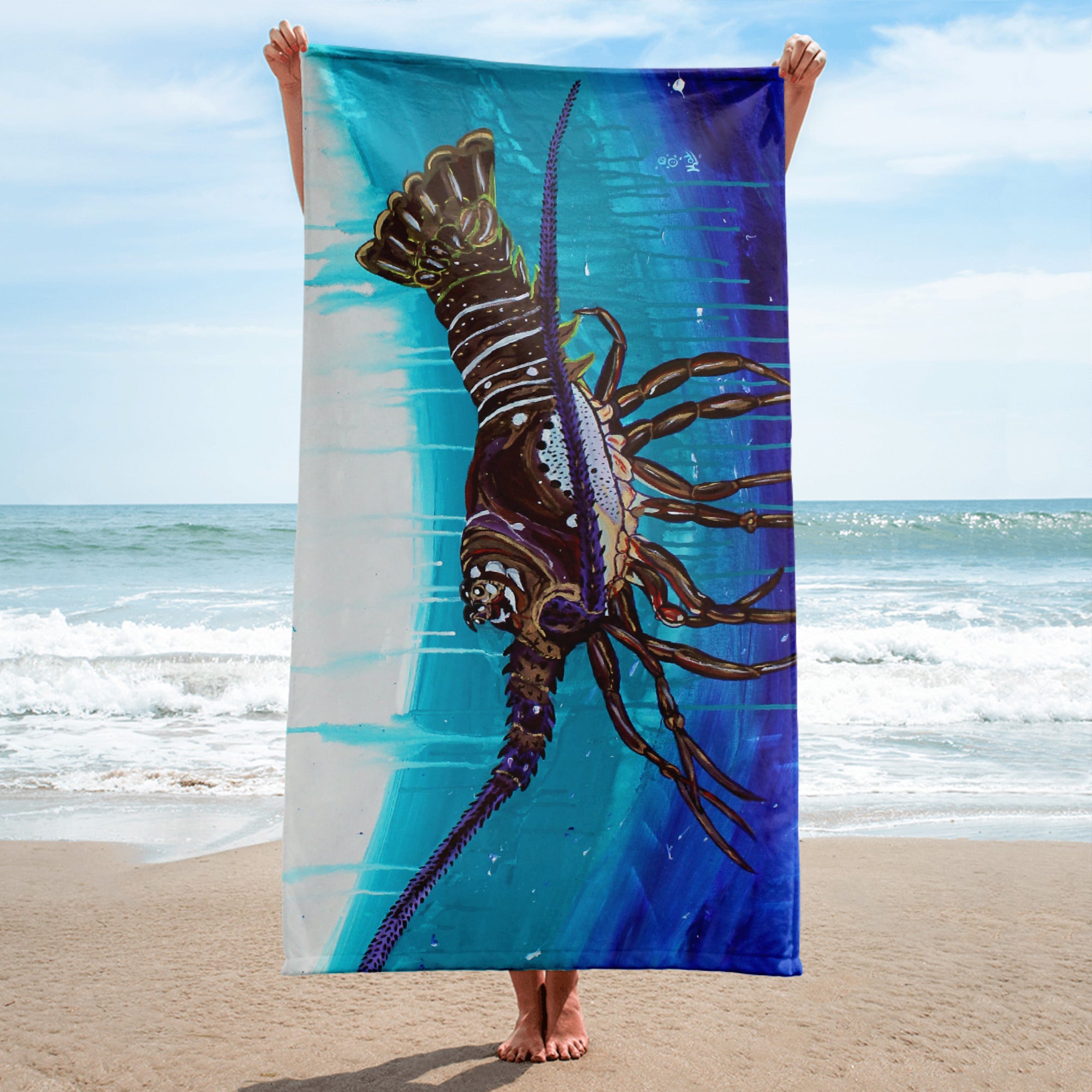 "Florida Spiny Lobster" By Kai Gentile Beach Towel